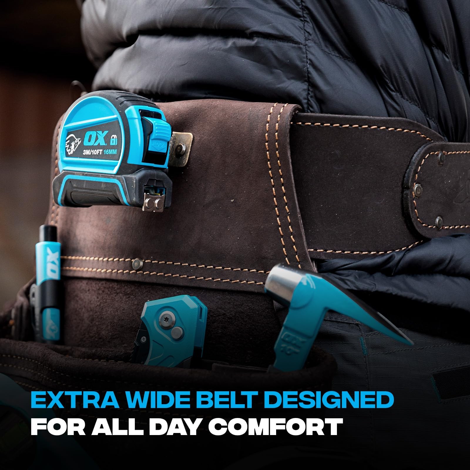 Multicolor Leather Tool Belt with 22 Pockets for Construction and Carpentry
