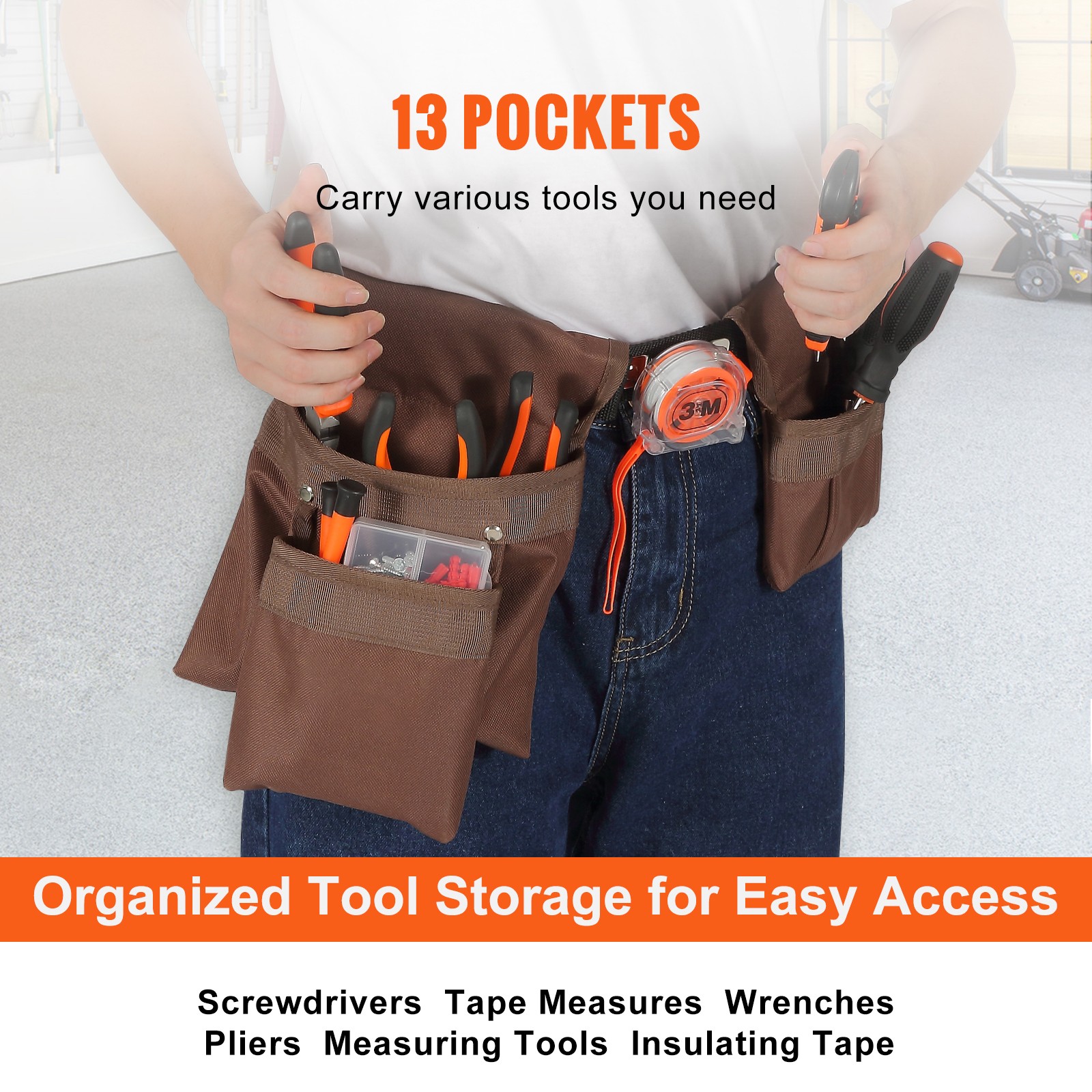 VEVOR Tool Belt Carpenter Construction Tool Pouch 13 Pockets 29″-54″ Waist Size
