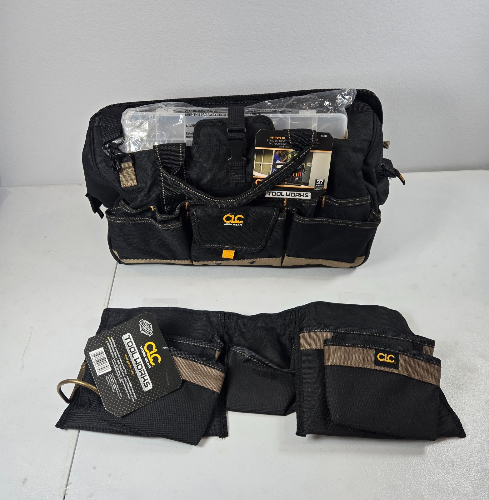 CLC Work Gear Tool Bag w/ Top Tray + 8-Pocket Tool Apron Combo Set New