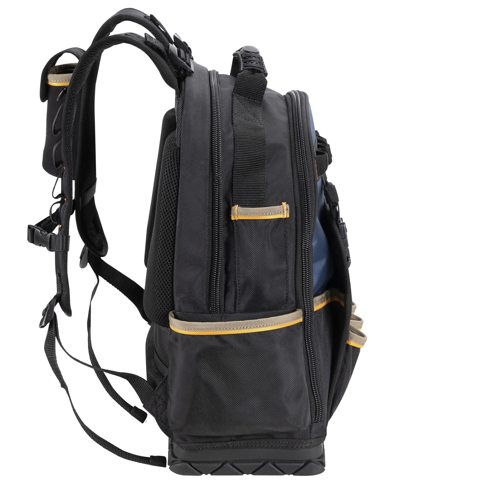38 Pocket Tool Backpack with Molded Base – Durable Work Gear, Black/Blue