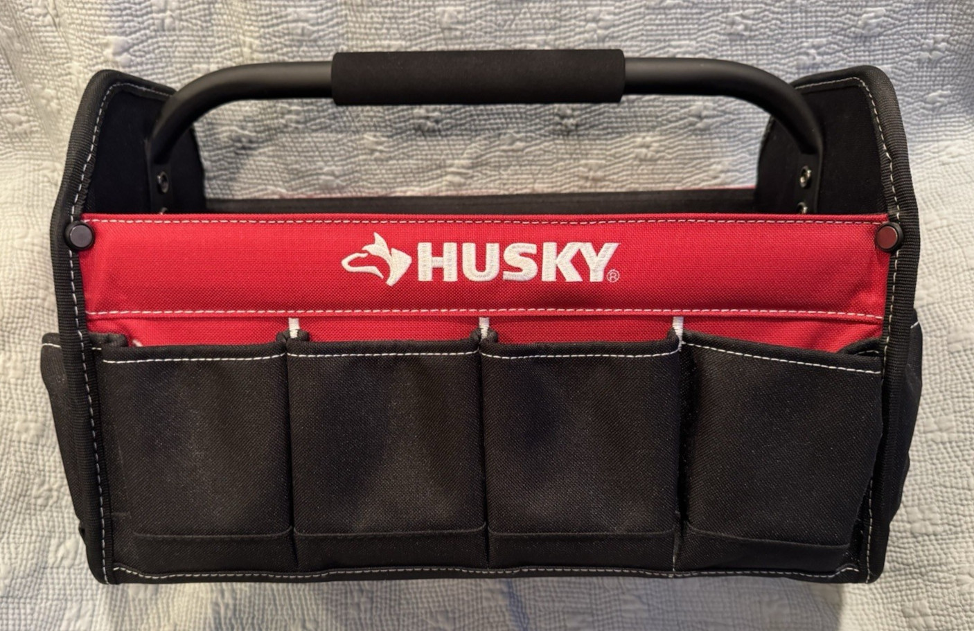 HUSKY LOT Tool Caddy Bag & Pouch SET Multiple Pockets Open Top Black Red Canvas