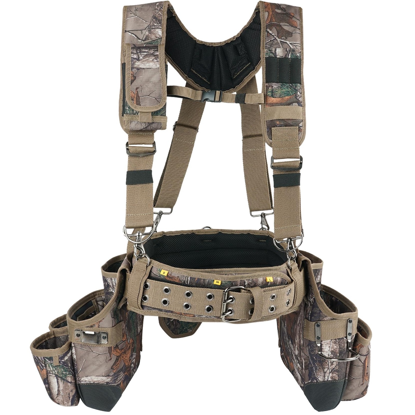 Heavy-Duty Camouflage Tool Belt with Suspenders for Electricians and Carpenters