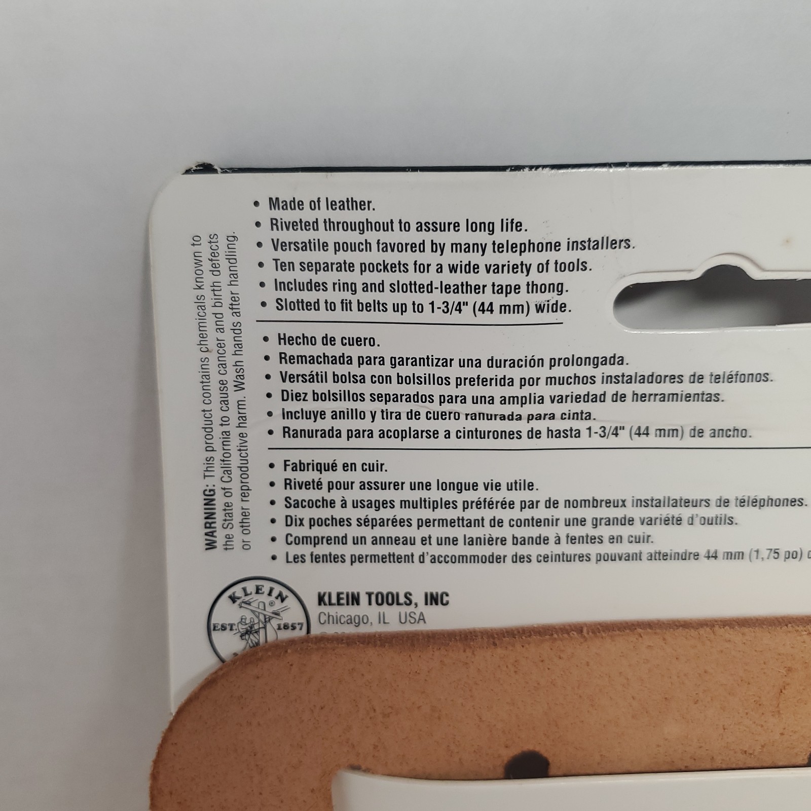 Klein Tools 5190 Brown Leather 10-Pocket Tool Pouch Electrician Tool Belt NOS