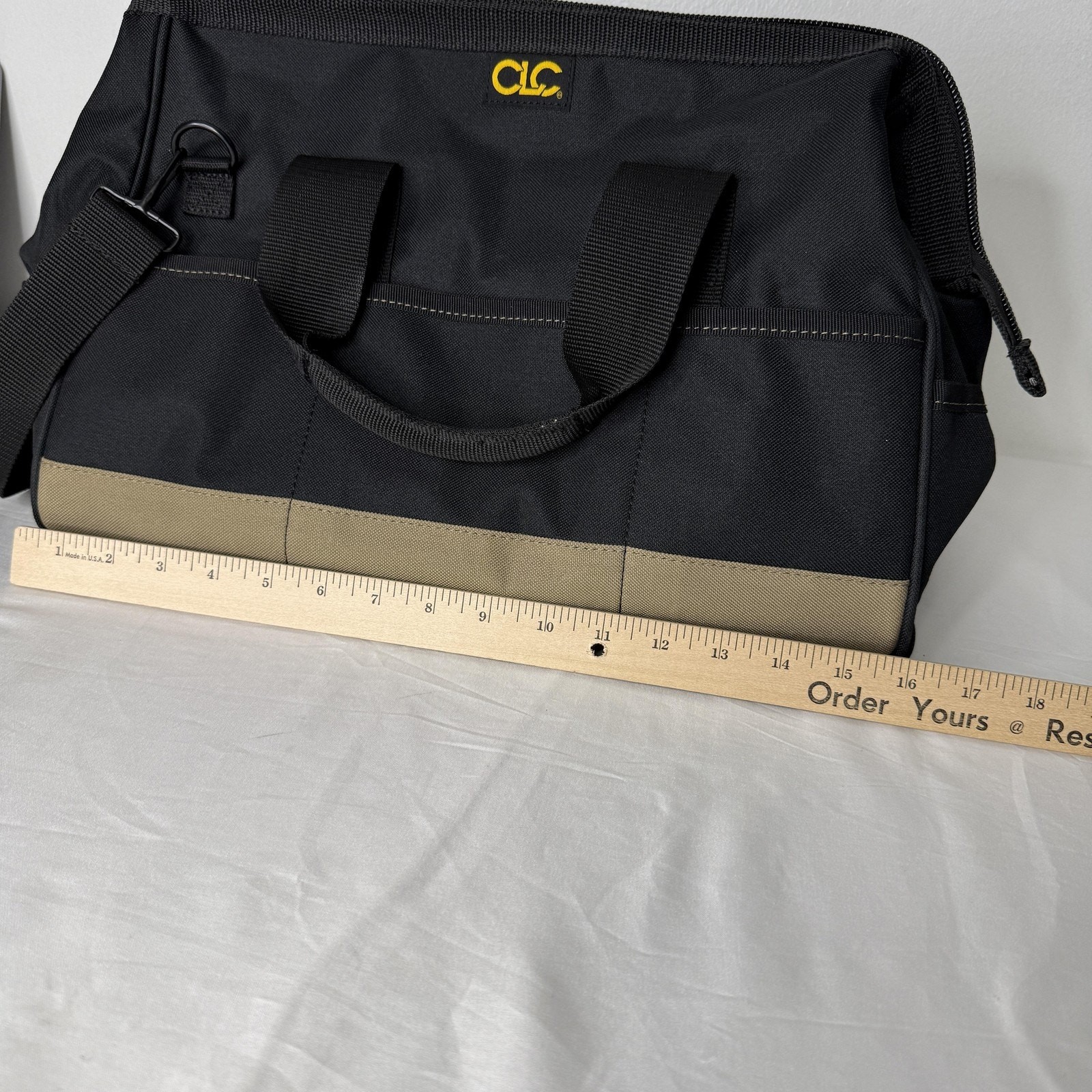 CLC Black Medium Tool Bag Shoulder Strap Fabric Organizer Pockets Heavy Duty