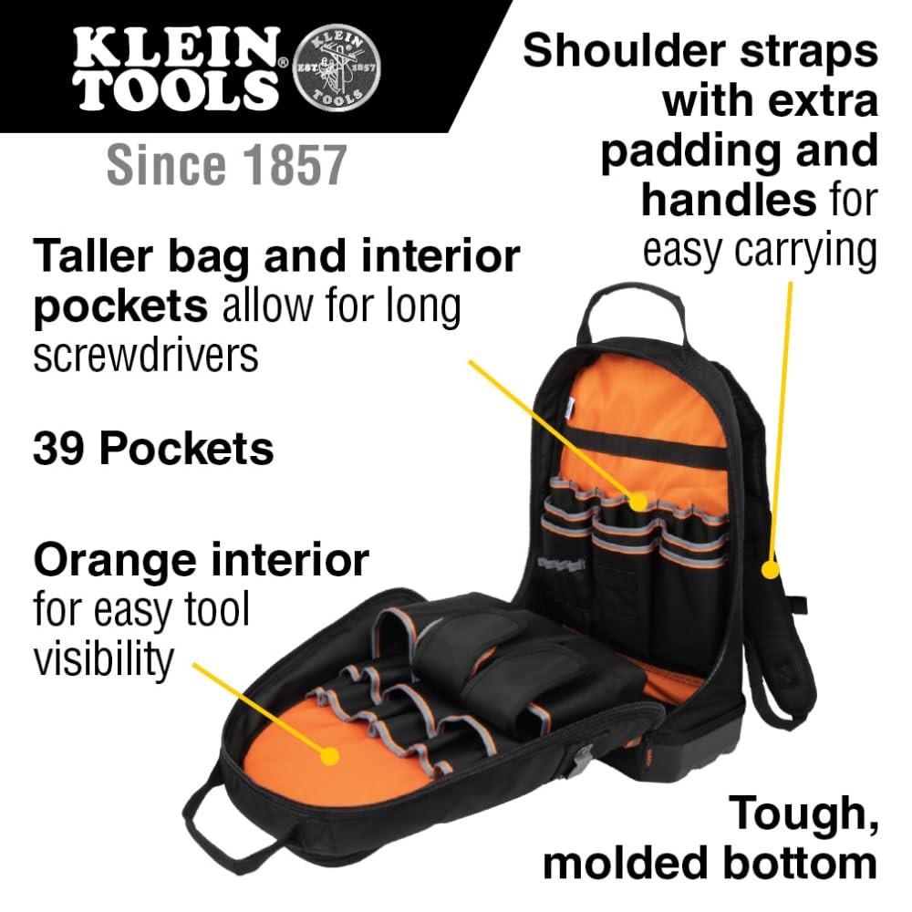 Klein Tools 80038 Backpack Tool Kit, Tradesman Pro Backpack, Zipper Tool Bags…