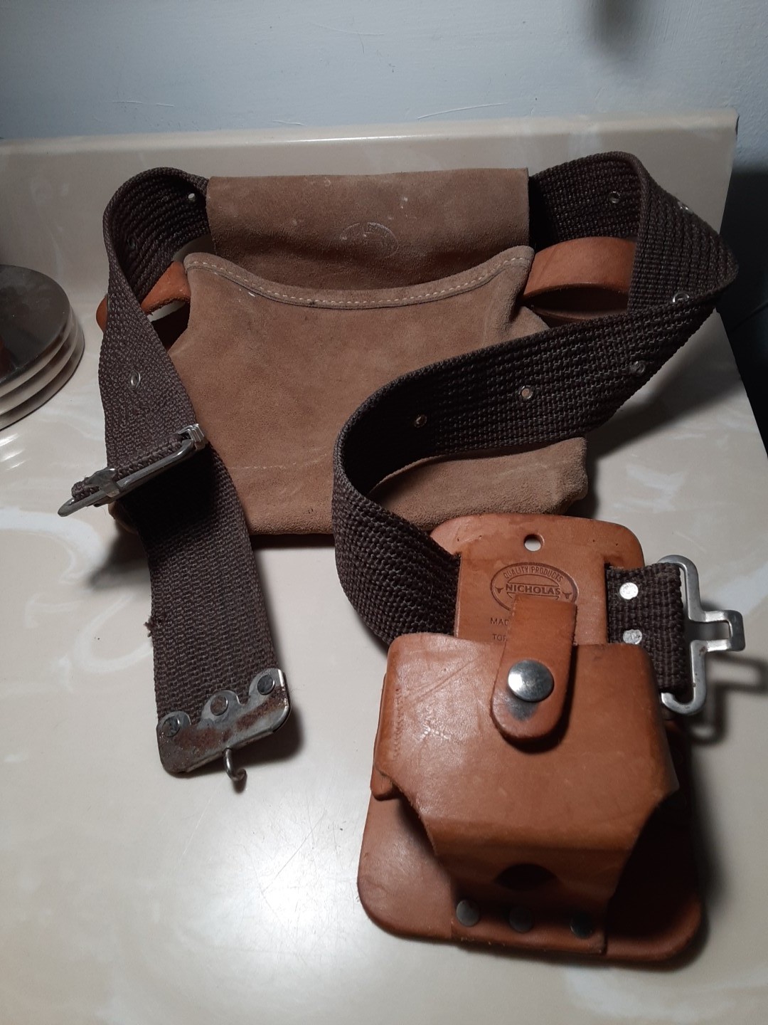 Nicholas Tool Belt Pouch Split Leather Cowhide w/belt & 464 tape case