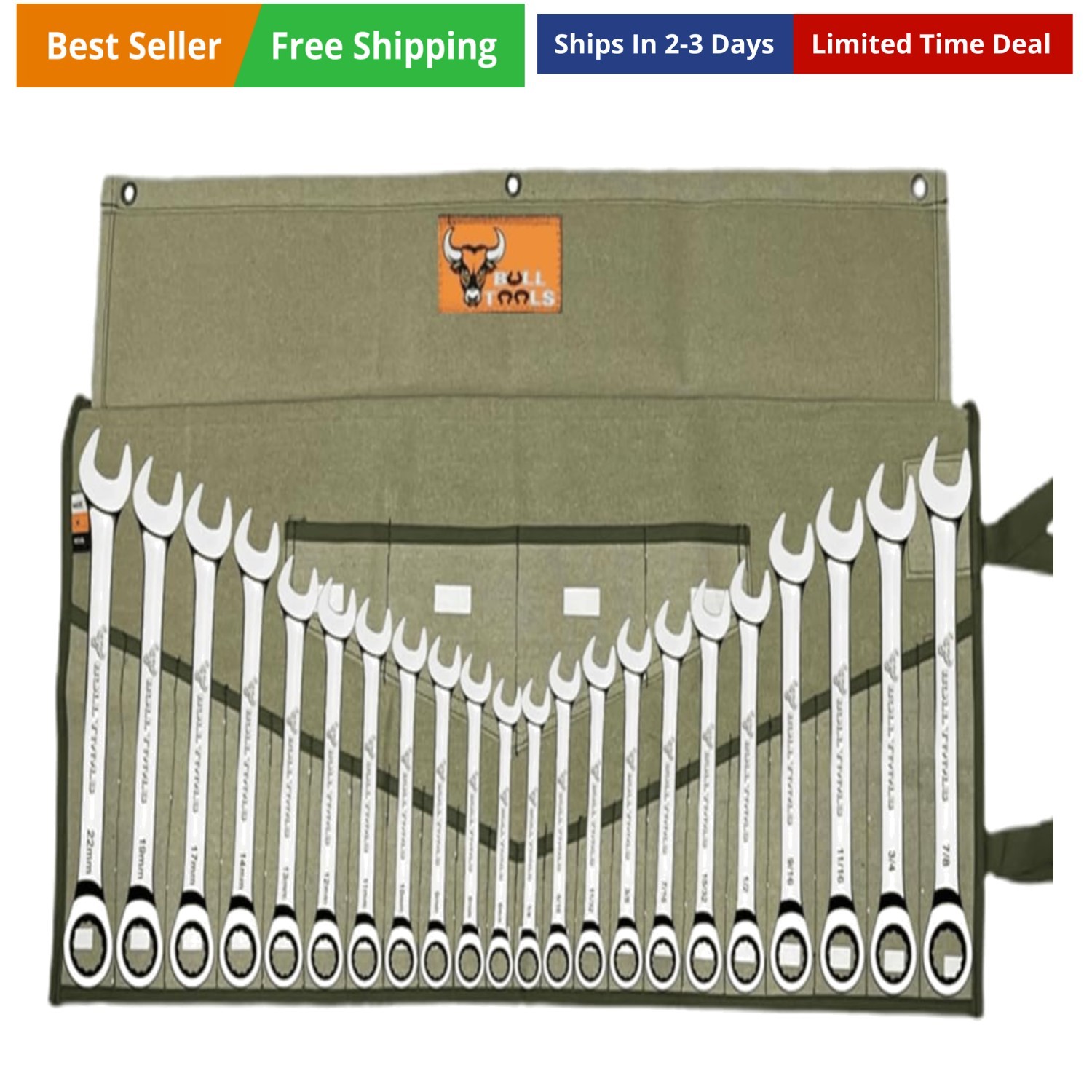Wrench Roll, 26 Pocket Tool Pouch, Tool Bag Wrench Organizer Metric & SAE Com…