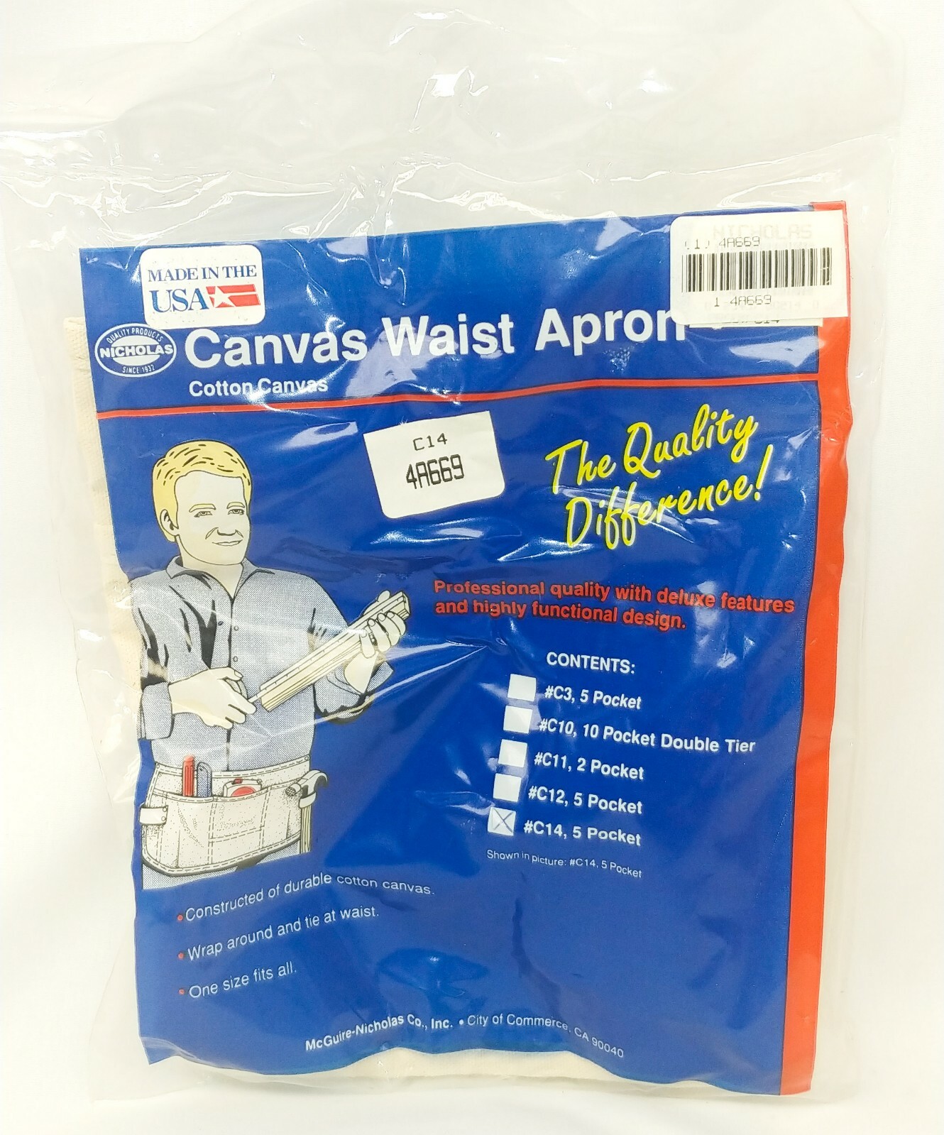 Lot of 2 Apron Canvas Waist 5-Pocket,No C14, made in USA, mcguire- Nicholas inc