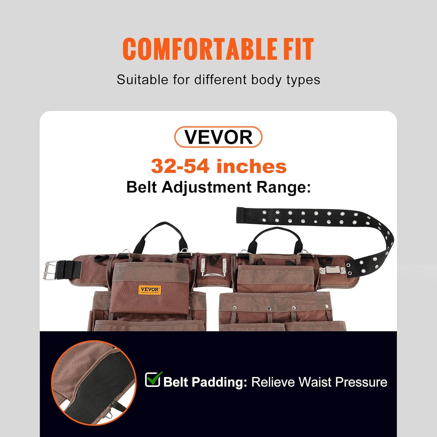 Tool Belt, 19 Pockets, Adjusts from 32 Inches to 54 Inches, Polyester Heavy Duty