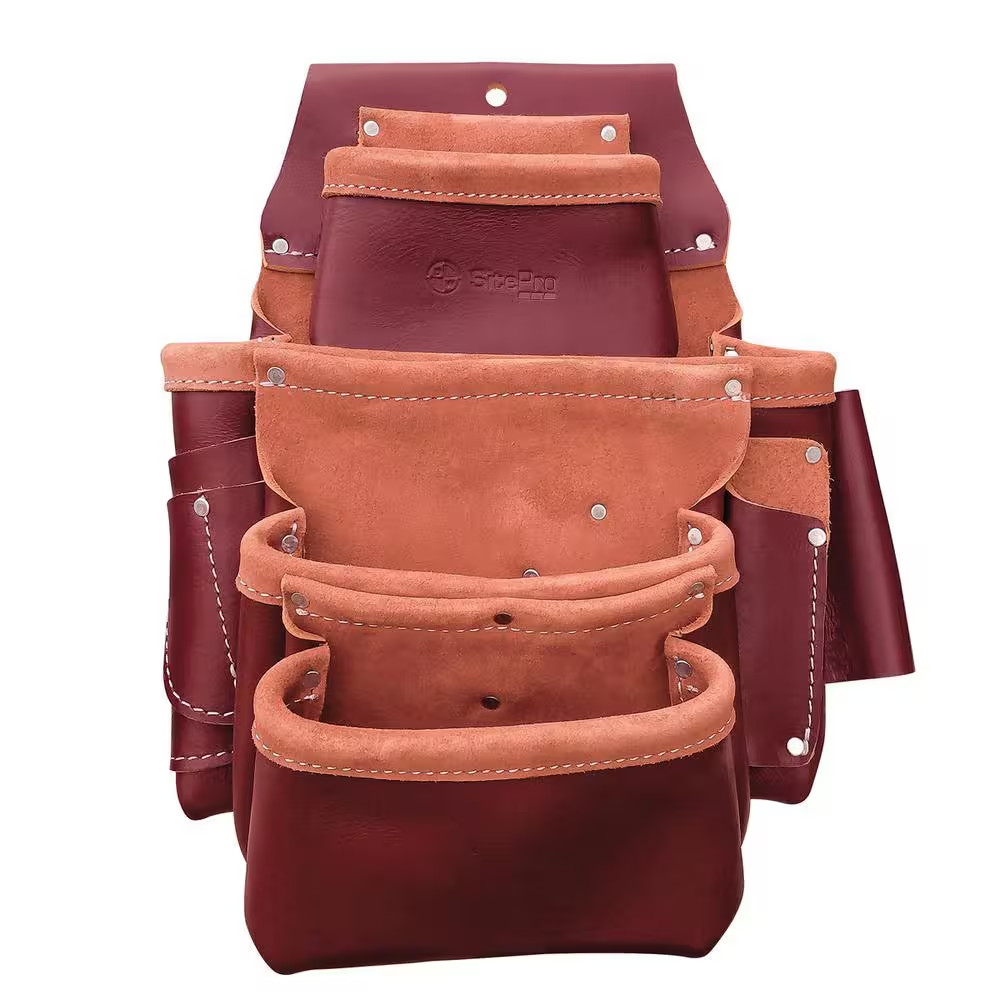 Sitegear 11 In. 4 Pocket Top Grain Leather Nail and Tool Pouch in Brown