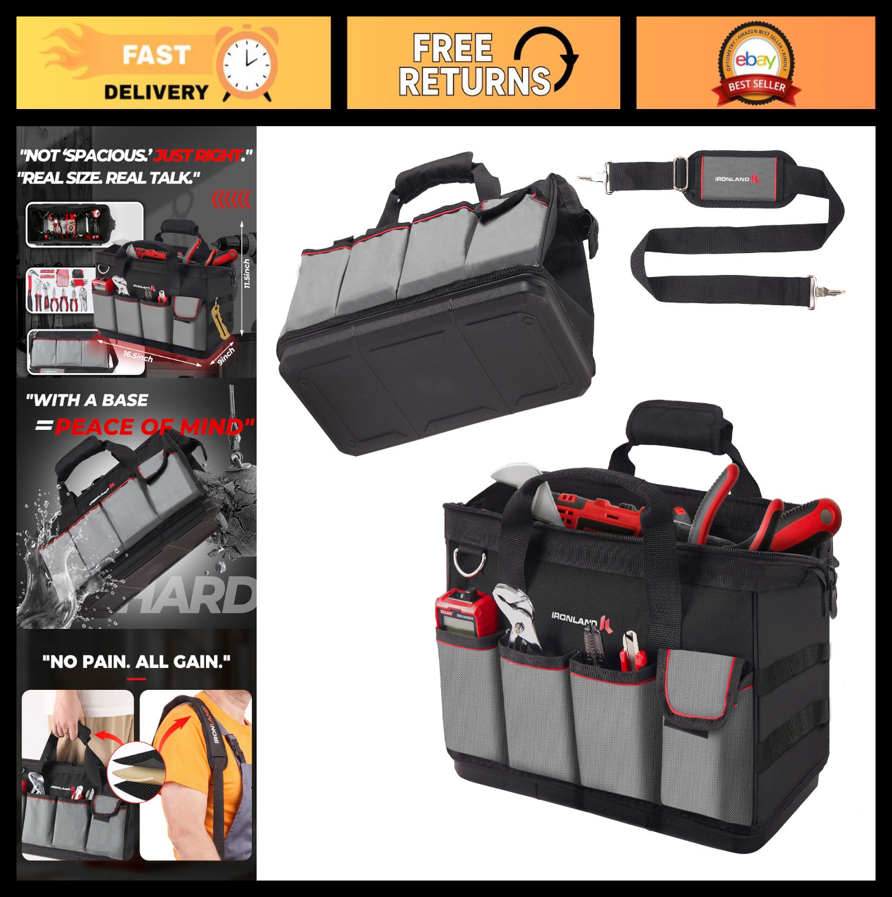 Durable 16.5″ Waterproof Tool Bag Organizer – Heavy Duty, Soft Handle, Ideal for