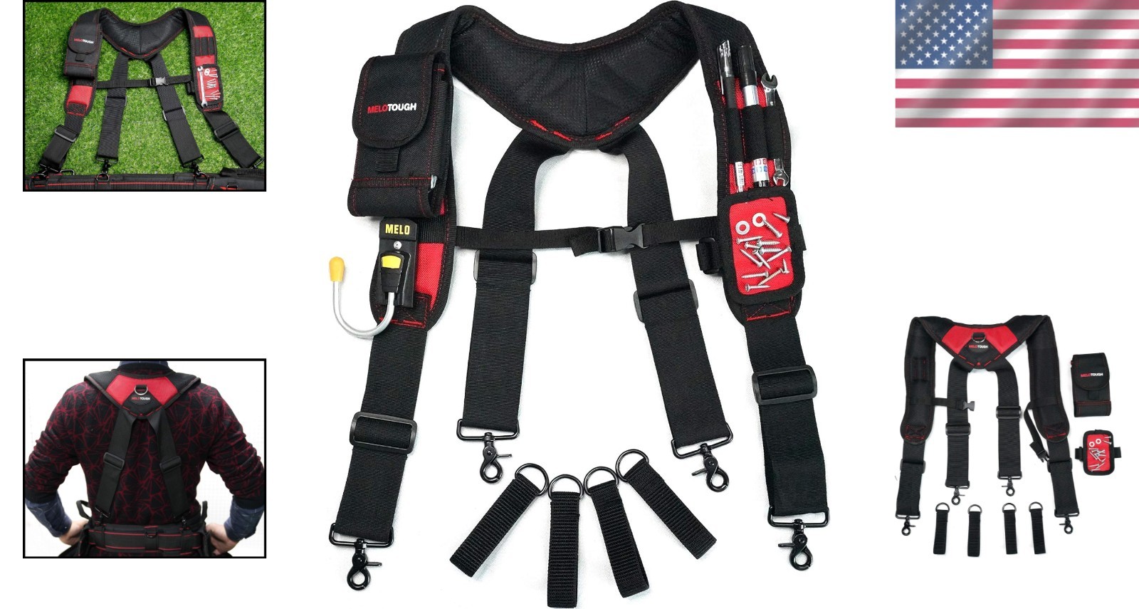 Durable Padded Work Suspenders with Magnetic Wristband