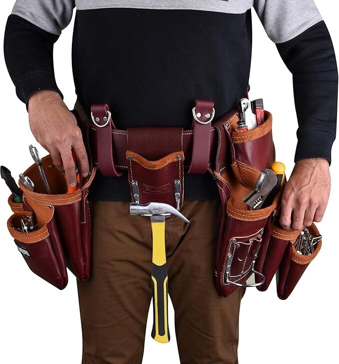 FUERI Leather Tool Belt With Suspender Heavy Duty Carpenter Construction