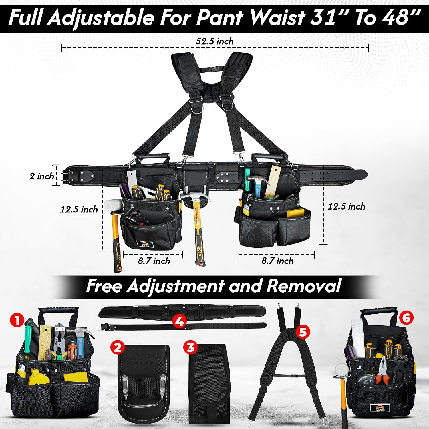 Leather & Nylon Tool Belt with 28 Pockets – Ideal for Professionals