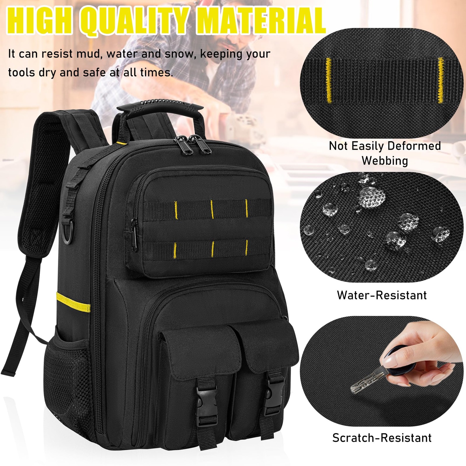 Heavy Duty Tool Backpack Padded Shoulder Removable Organizer WaterResistant