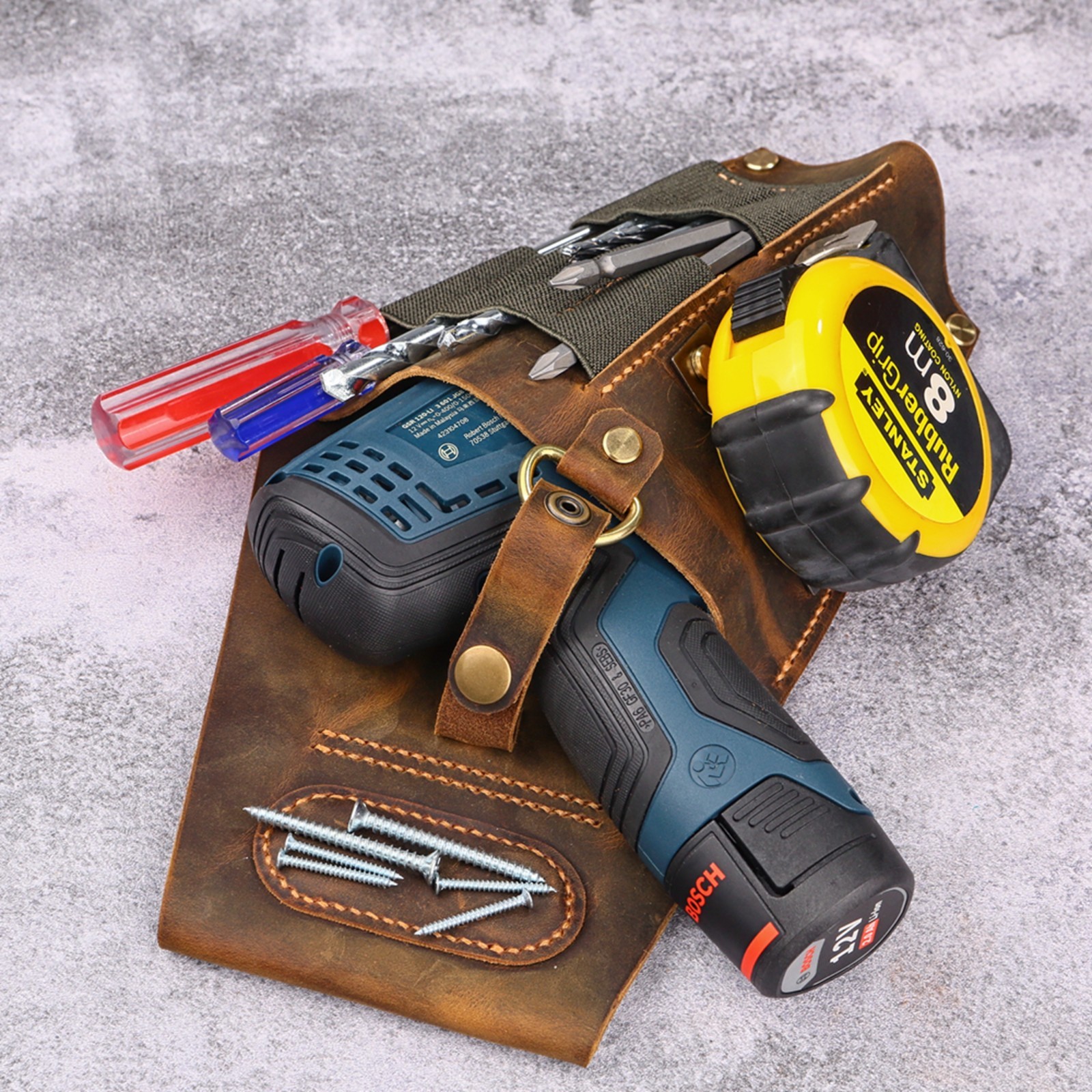 Leather cordless compact drill holder for tool belt, real leather drill holster