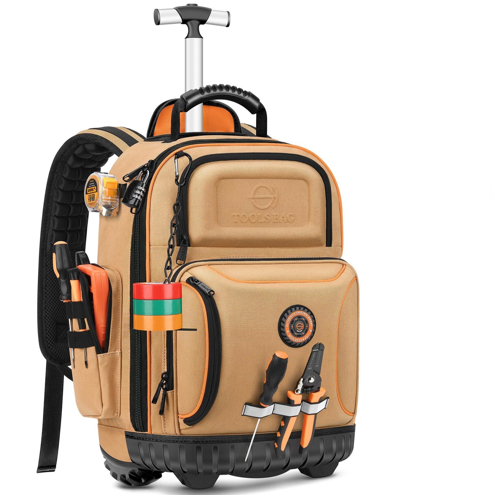 16″ Rolling Tool Backpack with Wheels, 75 Pockets Electrician Tool Bag for Co…