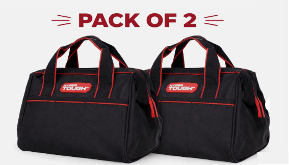 Hyper Tough 12-inch Polyester Tool Bag, with Full-Length Zipper Pack of 2