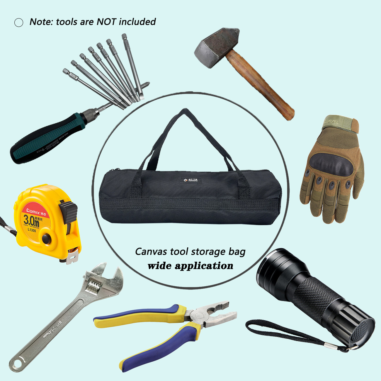20inch Black Tool Bag with Zippers Multi Purpose Waterproof Storage easy carry