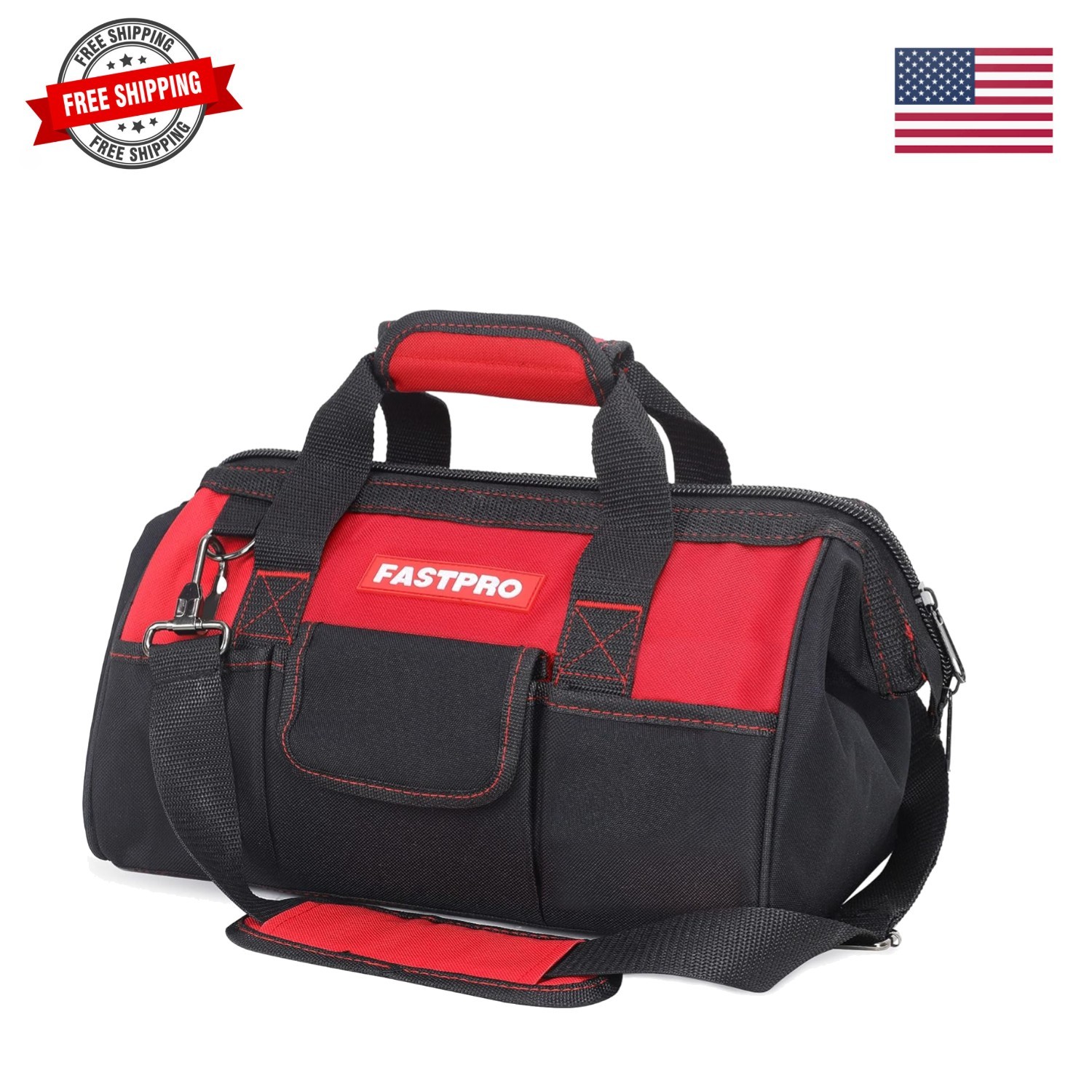 14-Inch Zip-top Wide Mouth Open Storage Tool Bag, Classic Black&Red Design, F…