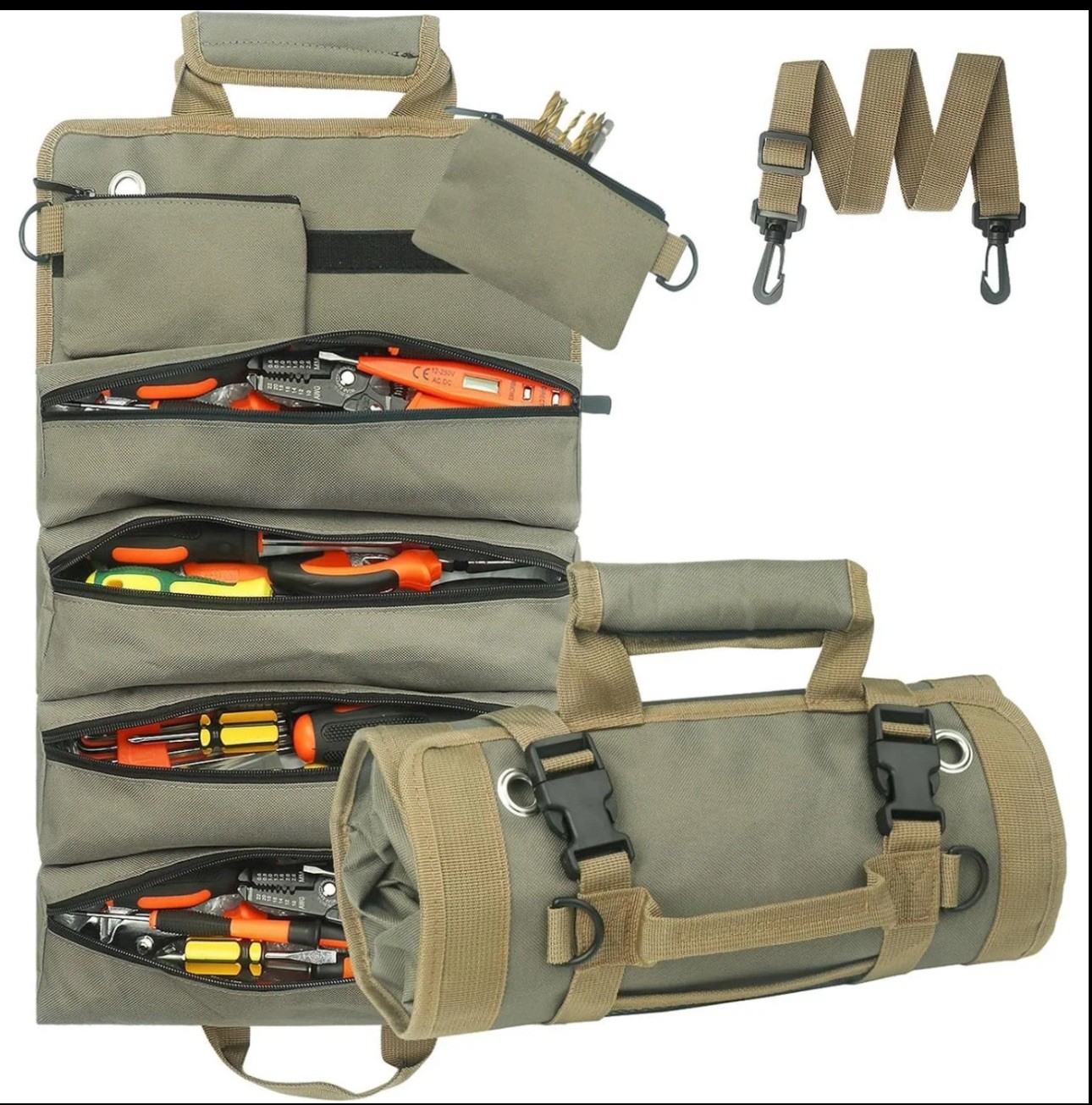 Heavy Duty 1200D Oxford Rolled Tool Storage Organizer 6 Pockets Water Repellent