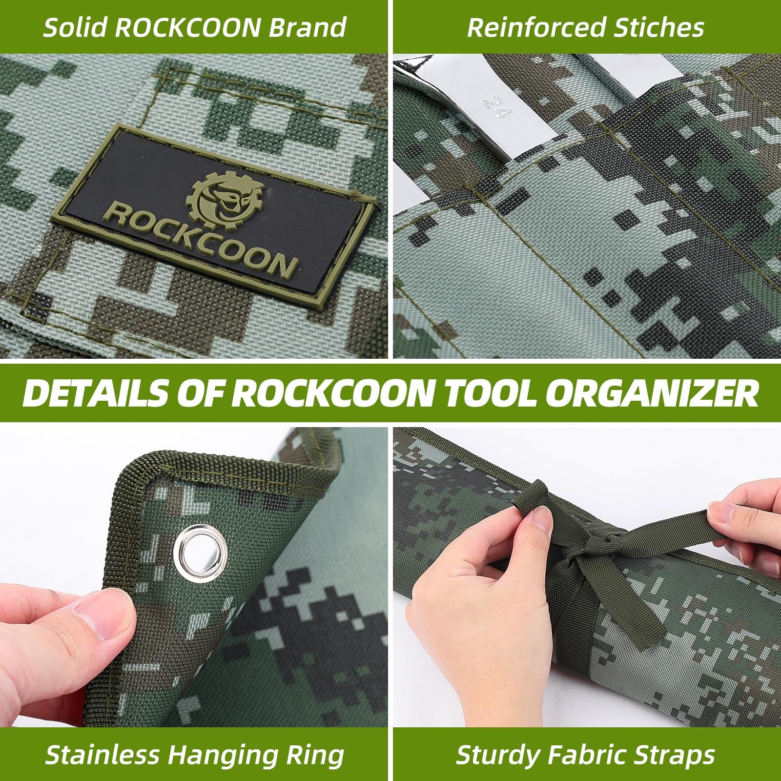 16 Pocket Wrench Roll Organizer Waterproof Oxford Tool Pouch Bag Dark Camouflage