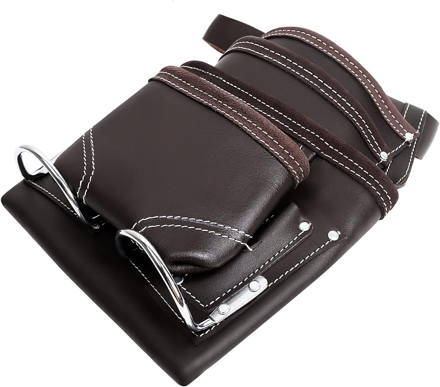 Tool PouchLeather Bag with 2″ Work Belt 10 Pockets 2 Hammer Holder for Handyman