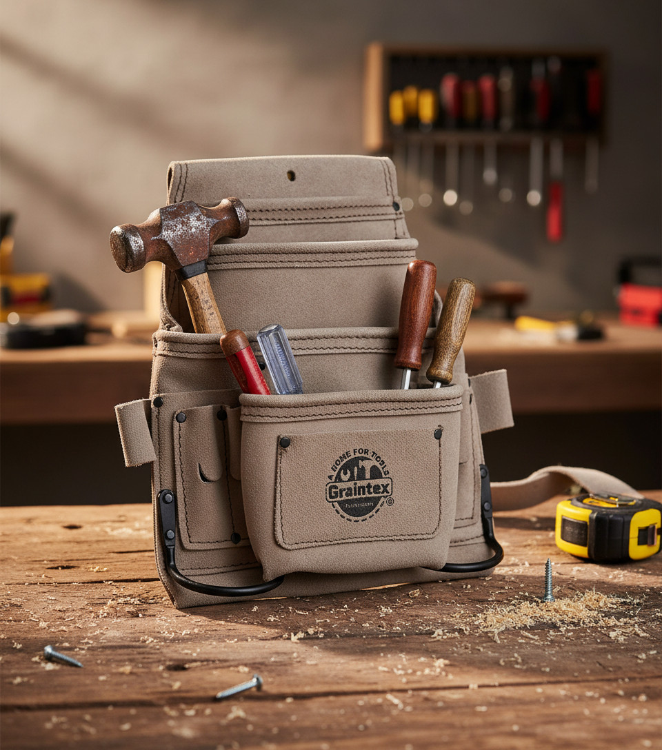 Graintex Suede Leather Carpenter’s Tool Belt 4 Tiers, 11 Pockets