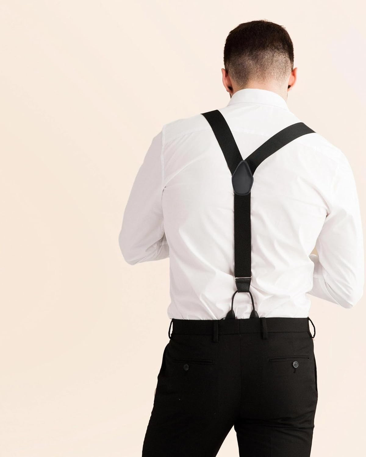 Kajeer Men Button Suspenders Adjustable, Heavy Duty Y-Back Elastic Black