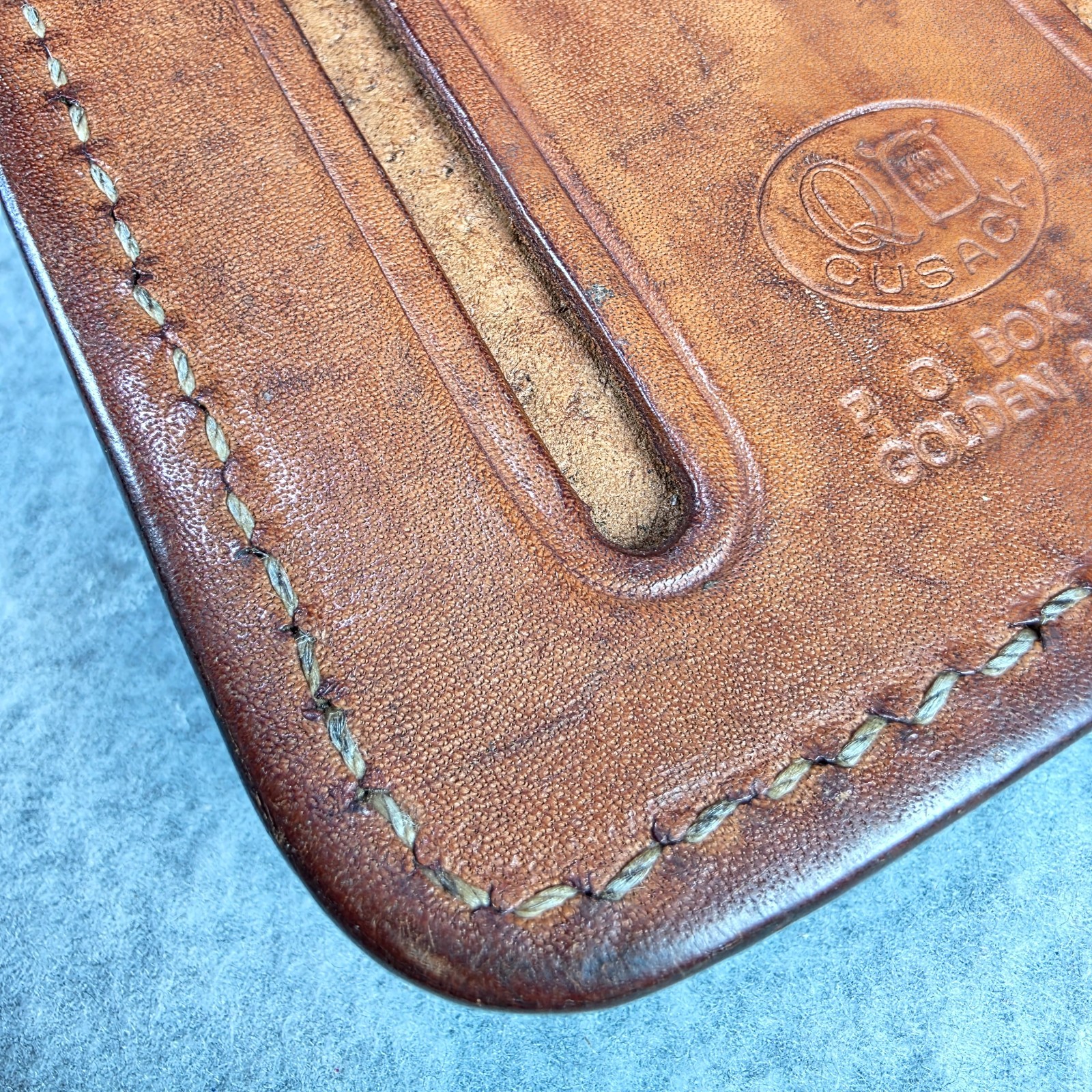 Vintage CuSack Q Leather Tool Belt Loop Hard Case Bag Pouch 8″ USA Made brown