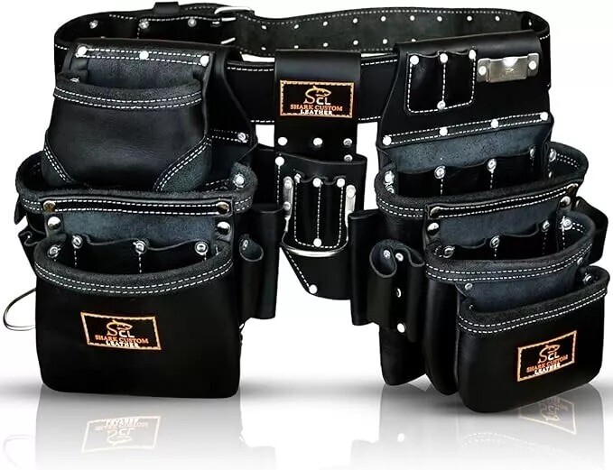 Leather Tool Belt Carpenter Electrician Tool Pouch Framer Construction Bag 33Pro