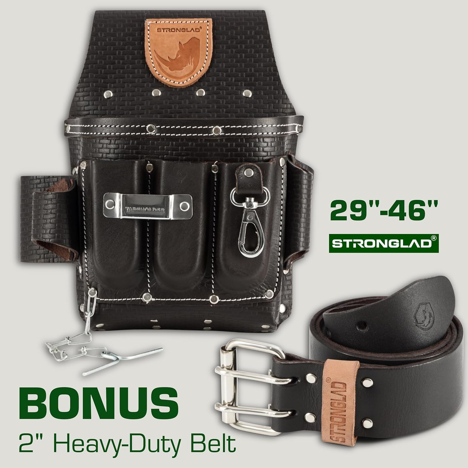 Heavy Duty Electricians Tool Belt – 13 Pocket Top Grain Leather Pouch, Adjustabl