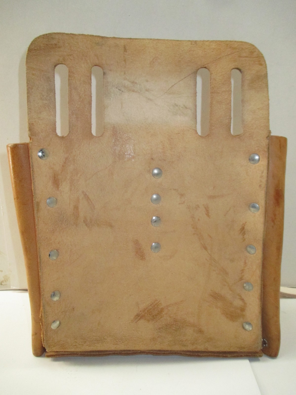 KLEIN TOOLS 5165~10-POCKET -TAN LEATHER TOOL POUCH & 5207-L BELT~TAPE THONG~USA