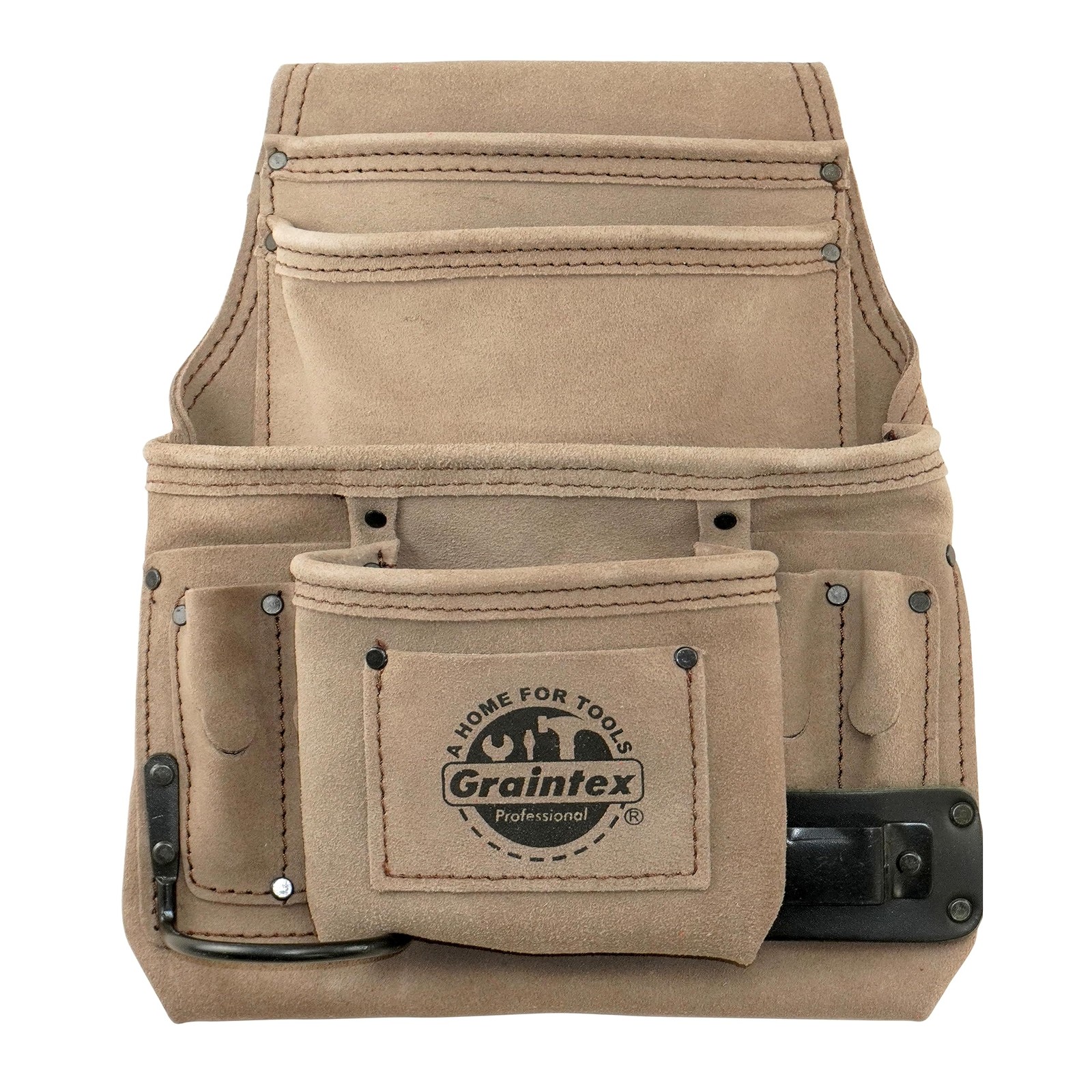 10 Pocket Nail & Tool Pouch, Beige Color Suede Leather Tool Bag, Tool Belt fo…