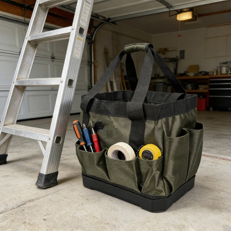Durability Fabric Tool Bag With Reinforced Plastic Base Handle Box For Repair