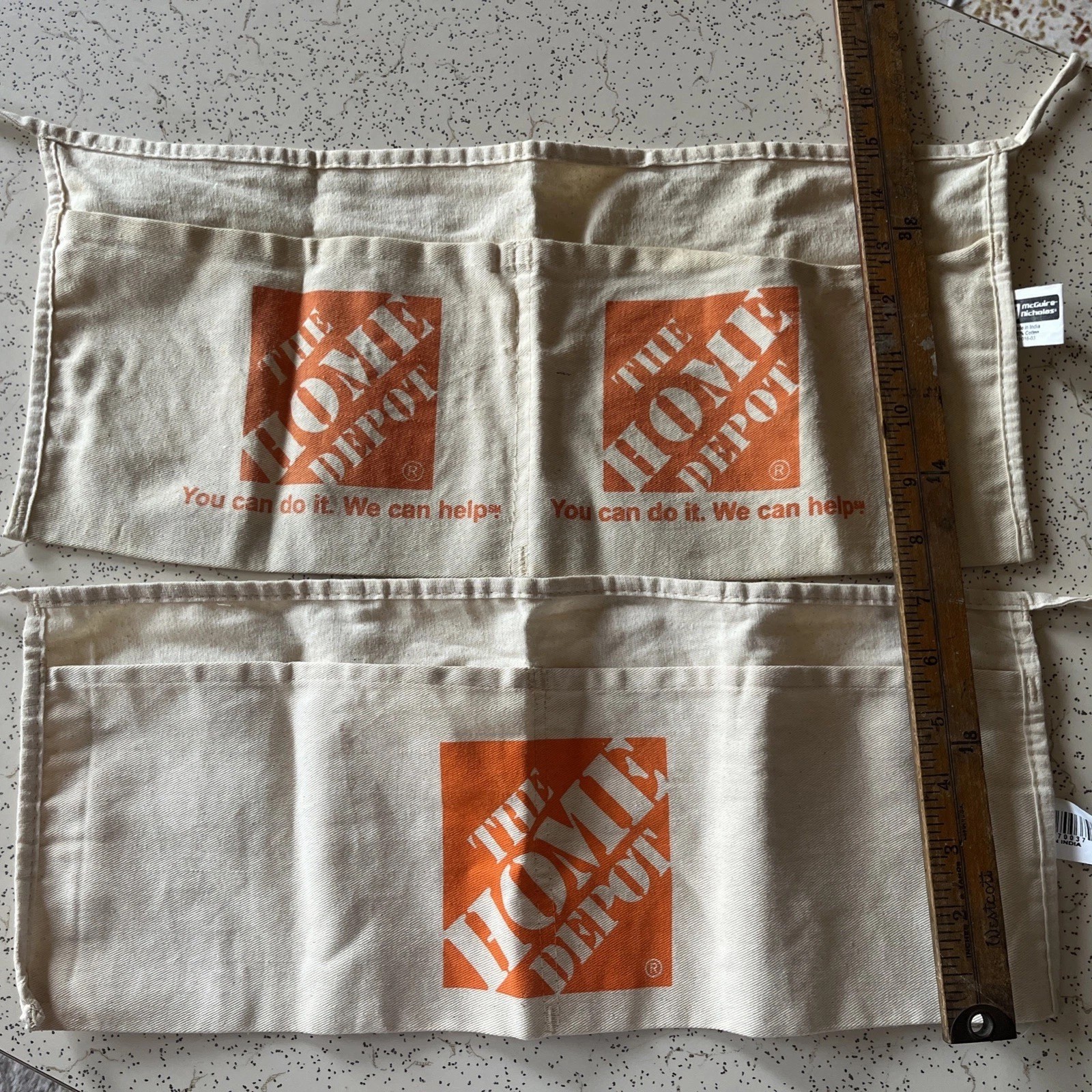 Vintage Nail Apron Home Depot 2 Pouch Waist White Canvas Lot Of 2
