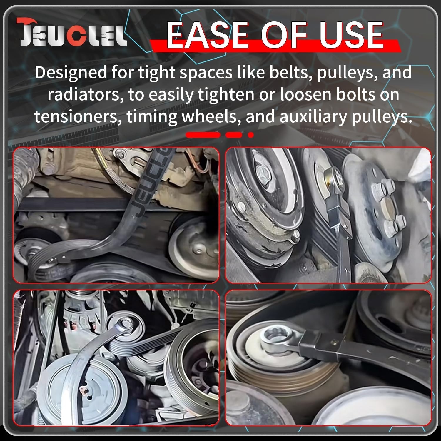 15PCS Alloy Steel Auto Belt Tensioner Tool Set for Pulleys and Timing