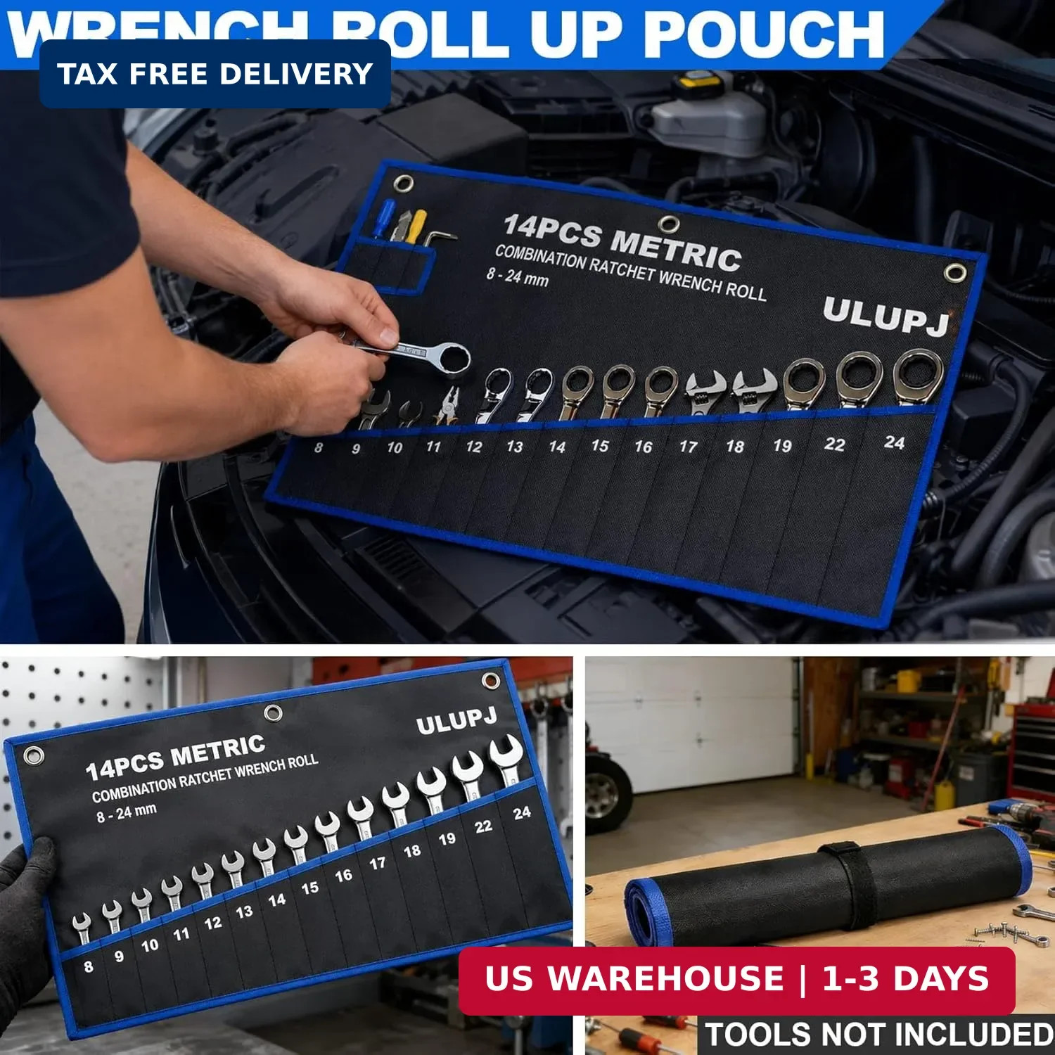 2PCS Wrench Roll, Wrench Roll Up Pouch, Wrench Organizer, Heavy-Duty Tool Pouch