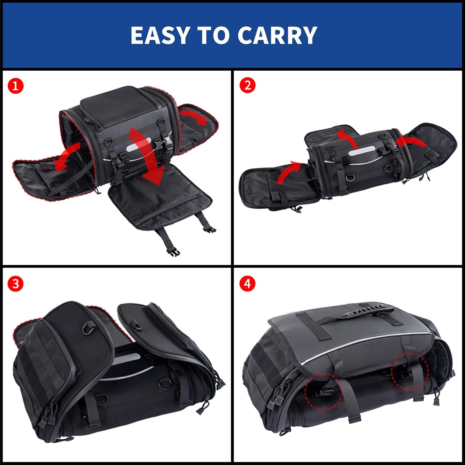 Universal Motorcycle Travel Luggage, Expandable Tail Bag 40-60L(10-15 Gallon), A