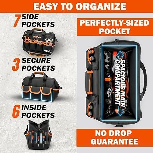 Tool Bag Wide Mouth 16 Pockets Adjustable Shoulder Strap Tool Clip Oxford 1680D