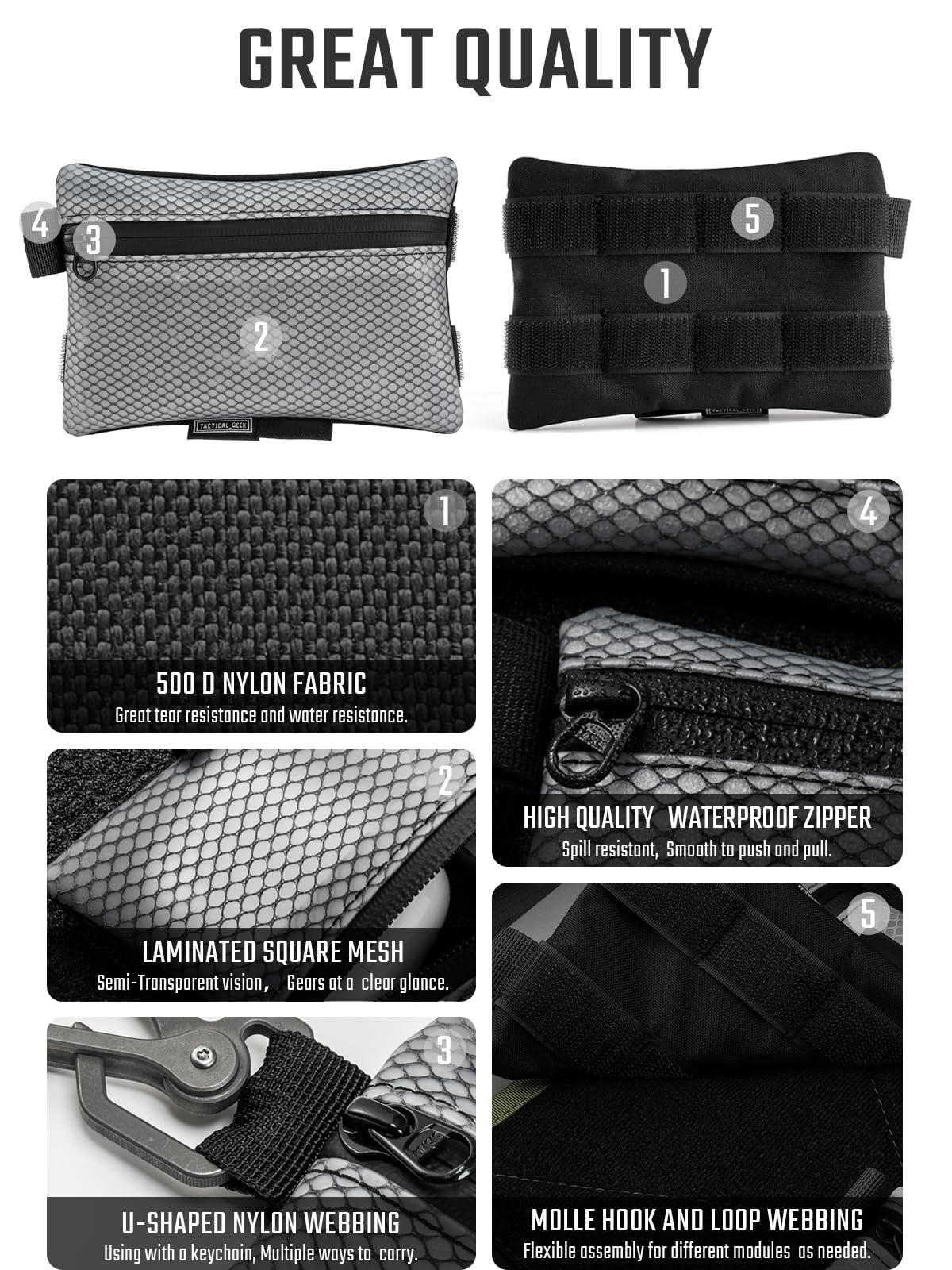 TACTICAL_GEEK Storage A5 EDC Pouch Molle Gadget Pocket Black