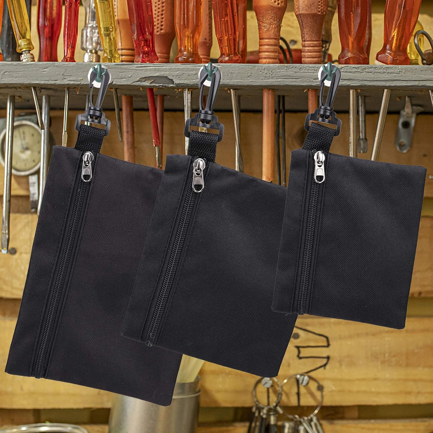 Canvas Tool Bags 3 Pack Heavy Duty Zipper Pouch Set Small Tool Organizer Black