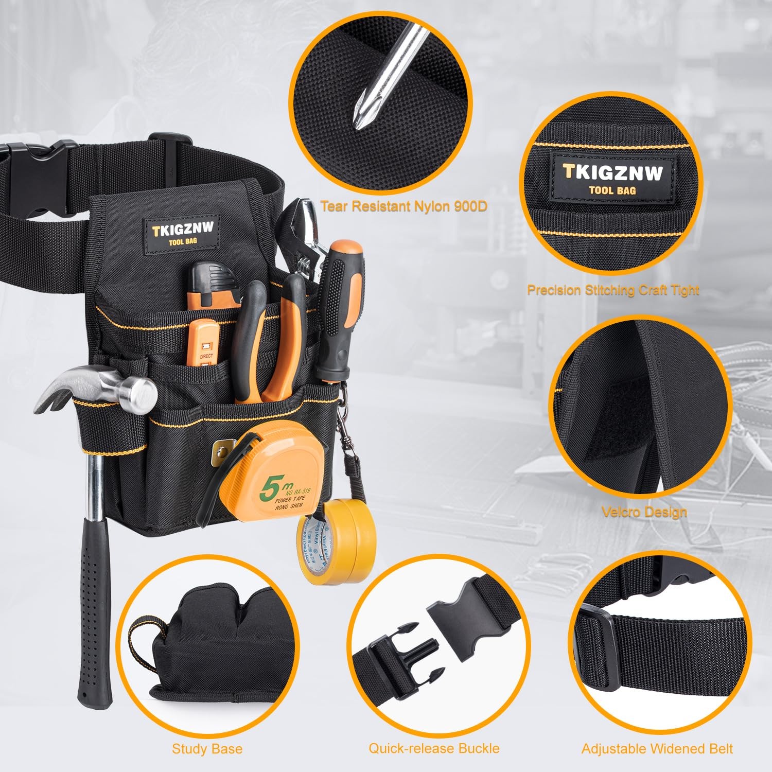 Tool Belt Pouch, Tool Pouch with 18 Pockets, Utility Belt Tear Resistant 900D…