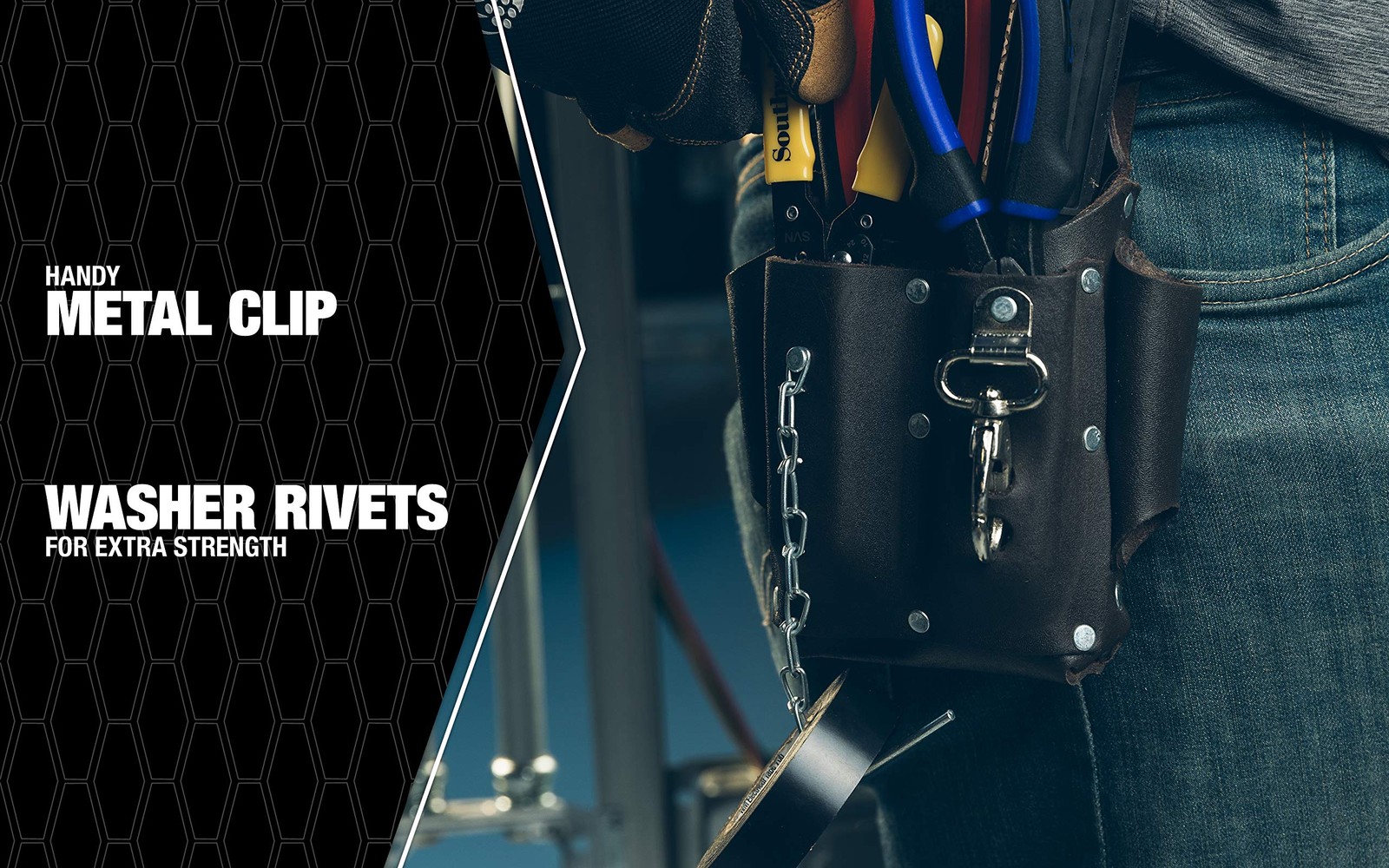 POUCH4 Leather Tool Pouch 5 Pocket Pouch with Electrical Tape Chain Fade Resista
