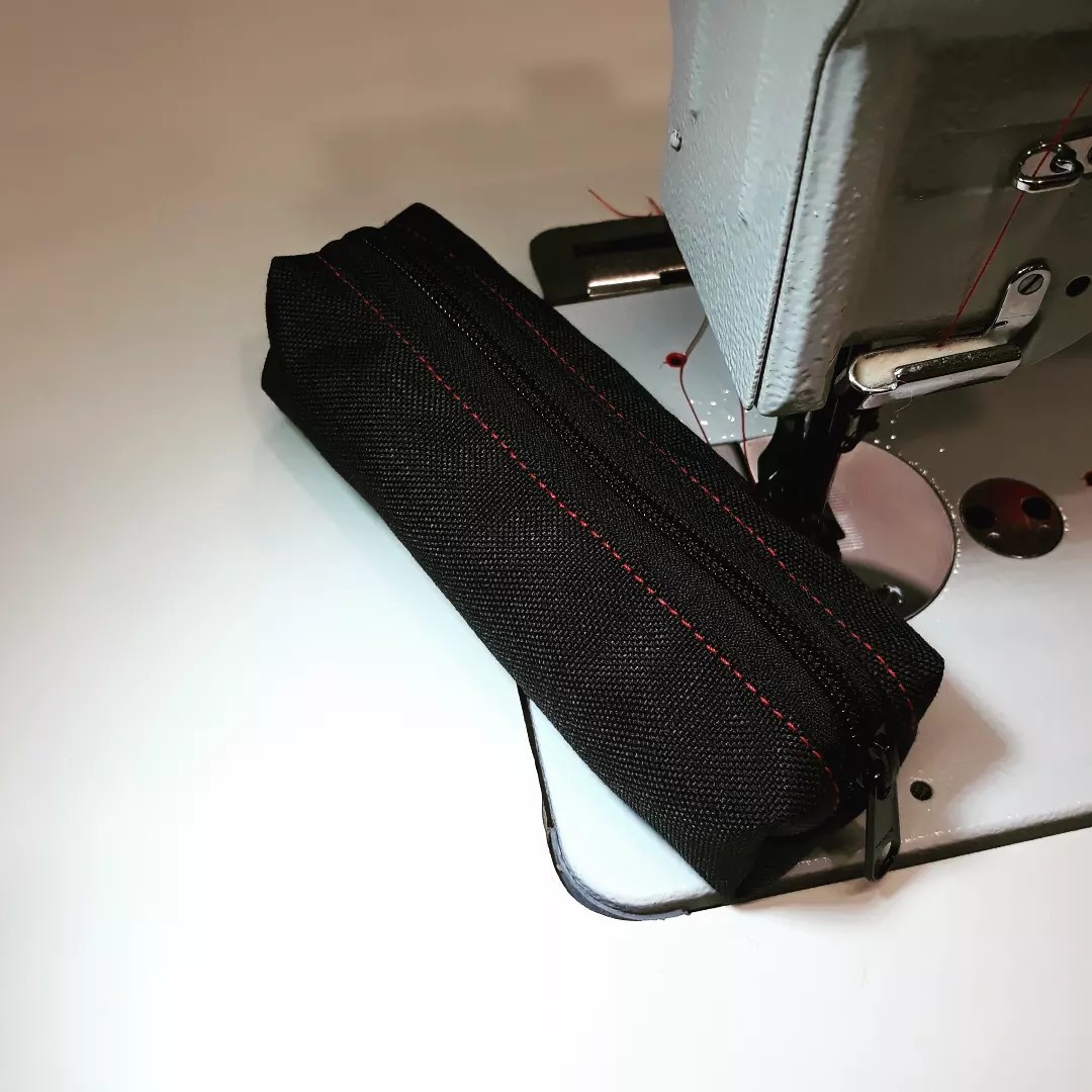 Black Red Fabric Makeup or Dopp pouch with Zipper Closure, Cordura