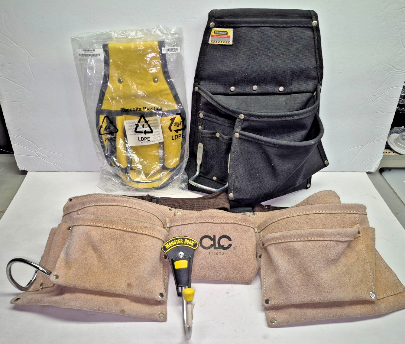 CLC Leather,Canvas Tool Belt With 2 Extra Pouches & Monster Hook Light Use USA