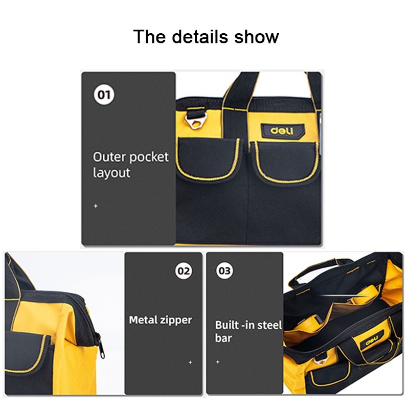 US-UPS 13 in Wide Mouth Tool Bag with Apex Handle Design Water Proof Molded Base