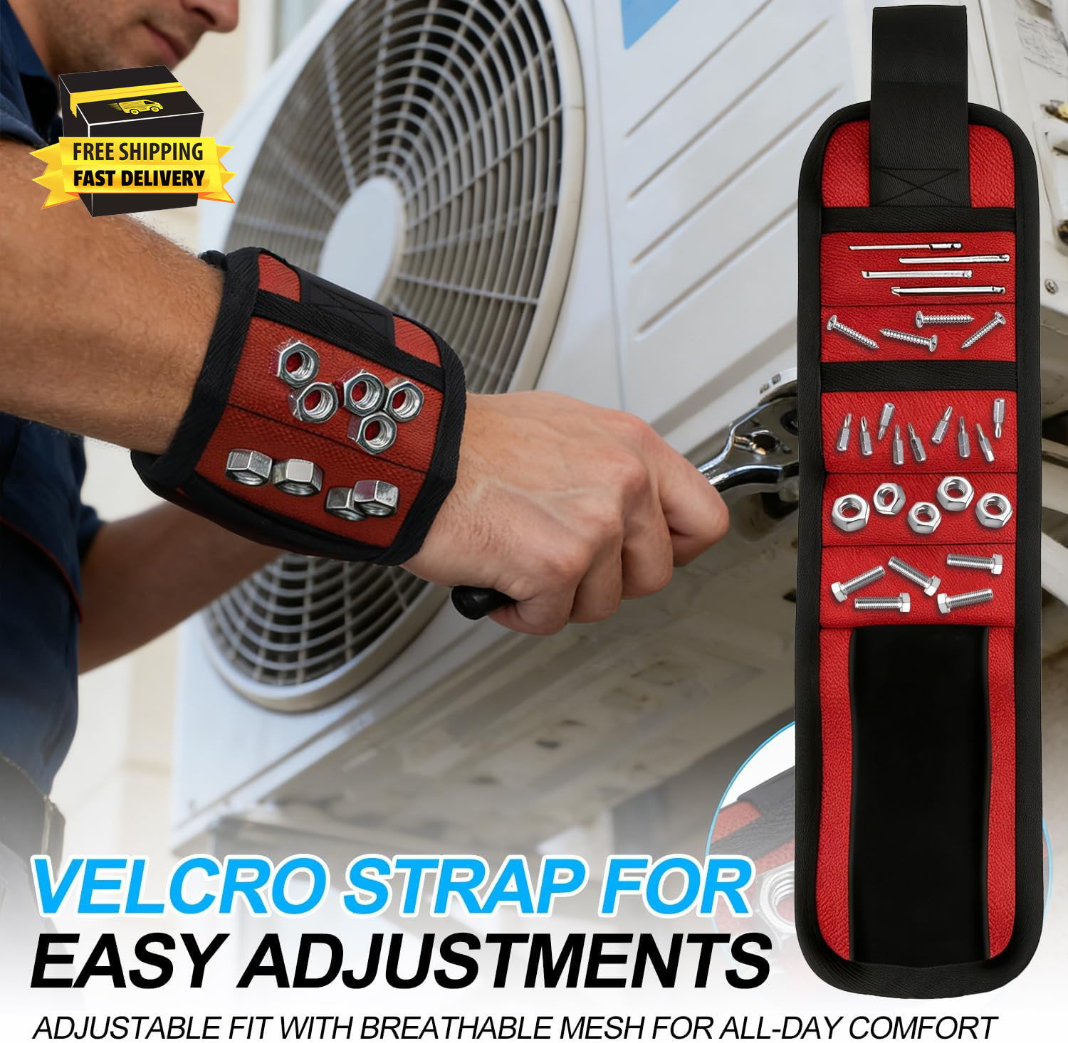 Premium Magnetic Wristband for Tools, Adjustable Wrist Tool Belt for Holding Scr