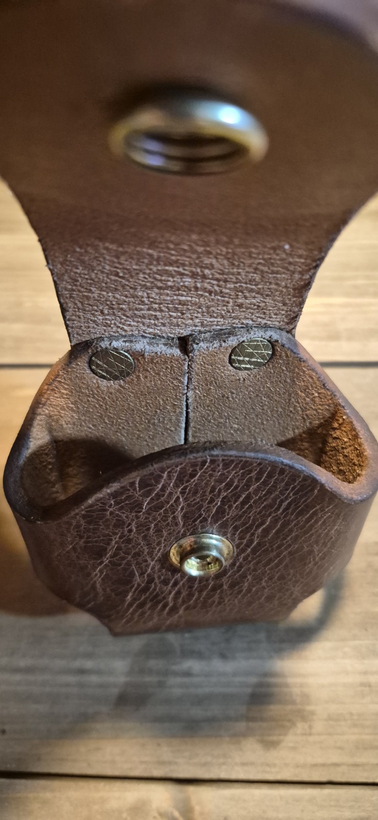 Brown Leather Pouch with United States Marine Corps Emblem and Snap Closure