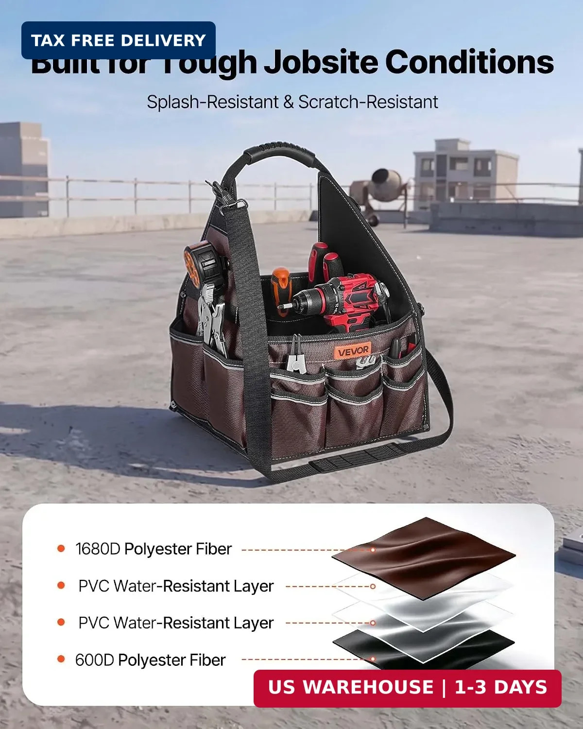 VEVOR Tool Bag, 13 Inch, 45-Pocket Open Top Tool Tote, Electrical Maintenance To